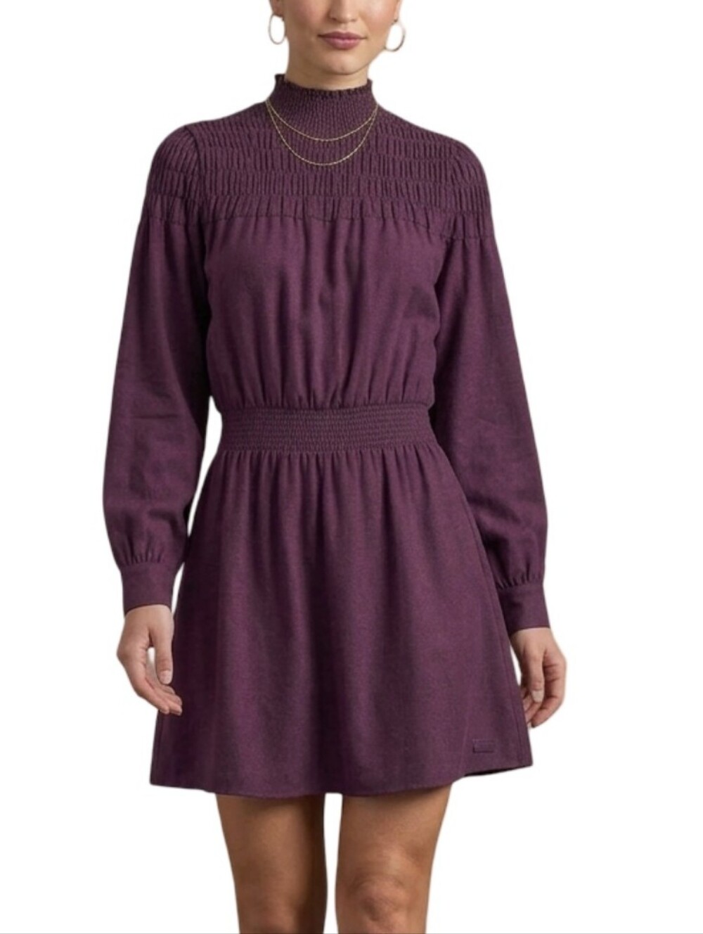 NWT 1.STATE Smocked Long Sleeve Mock Neck Dress Plum Purple Small